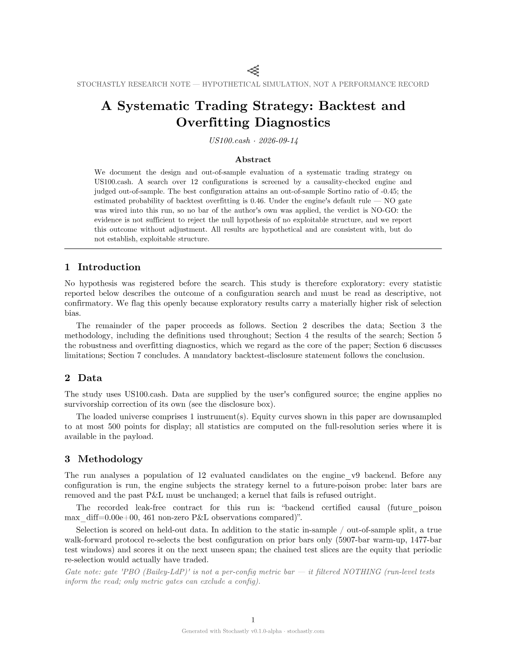 First page of a research paper exported by Stochastly